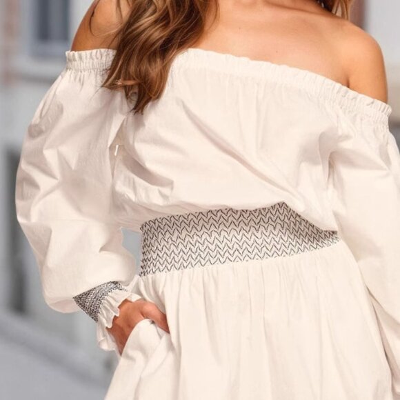 Off-Shoulder Bubble Hem Mini Dress | New Cocktail Dress w/ Long Sleeves - Picture 5 of 9